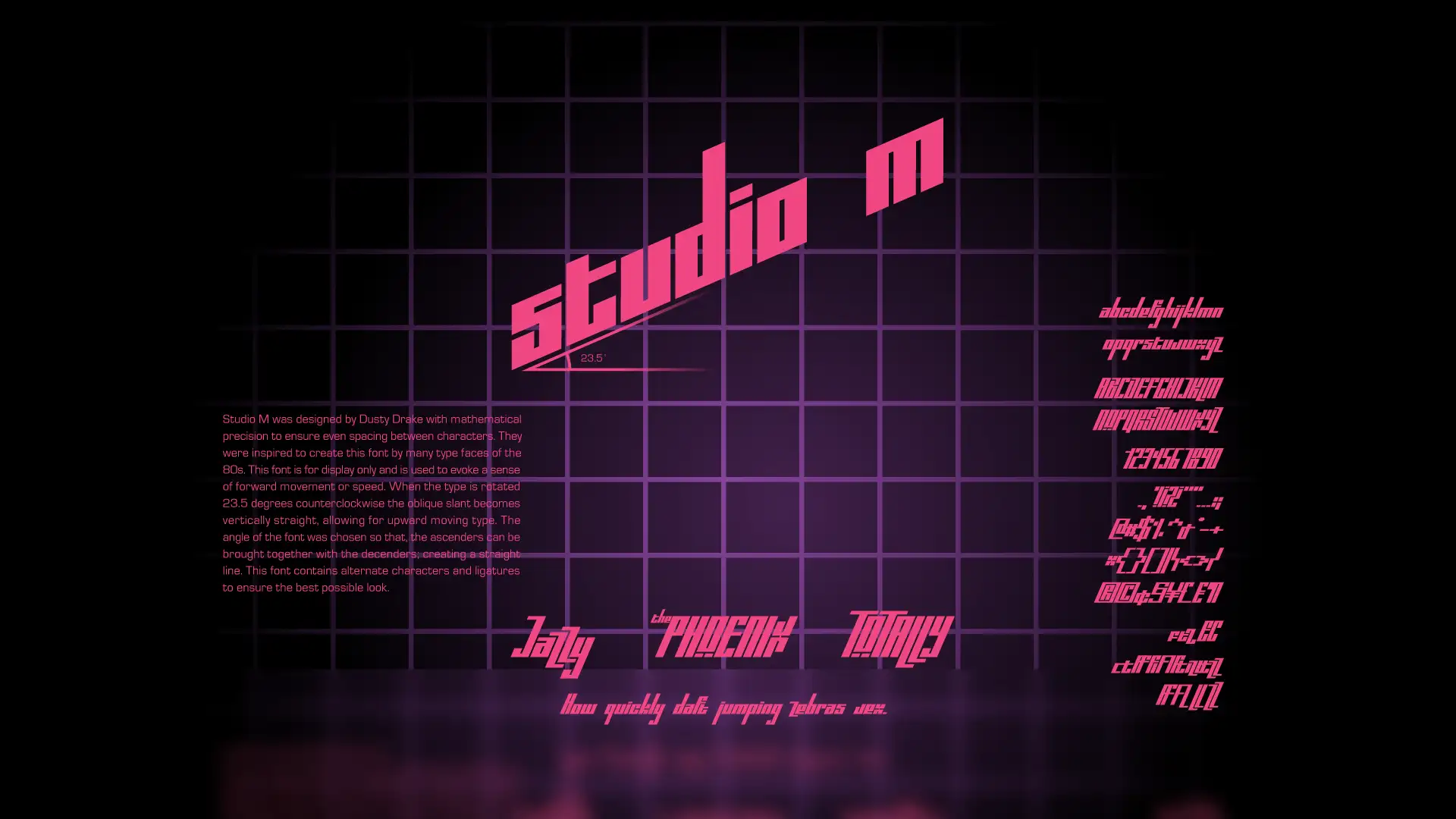Studio M Font Specimen Sheet designed by Dusty Drake